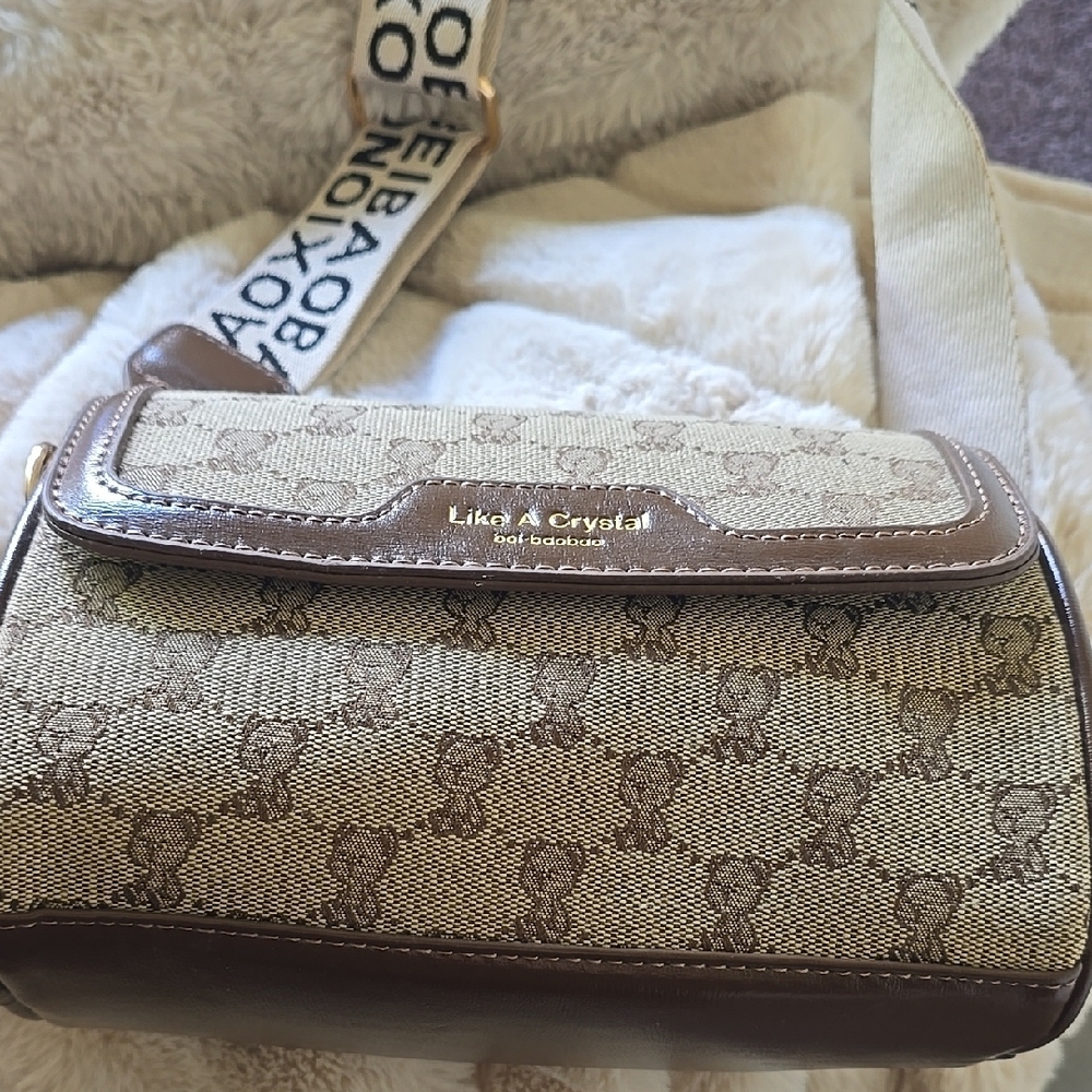 Cream and Brown Crossbody Bag with Geometric Design